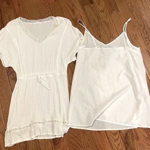 White dress or swim suit cover up.